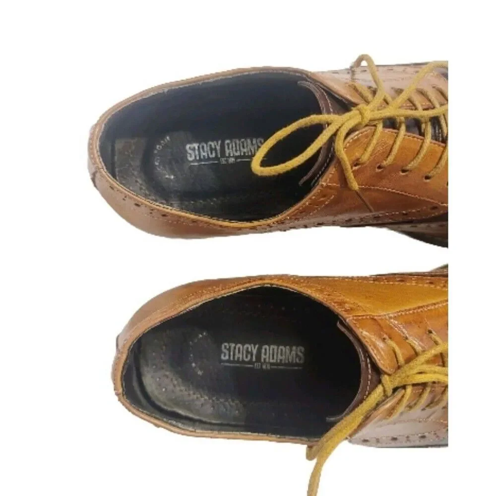 Sz 11.5 Stacy Adams Tinsley Wingtip Oxford Mens Lace Up Leather Tan 25092 DAMAGE